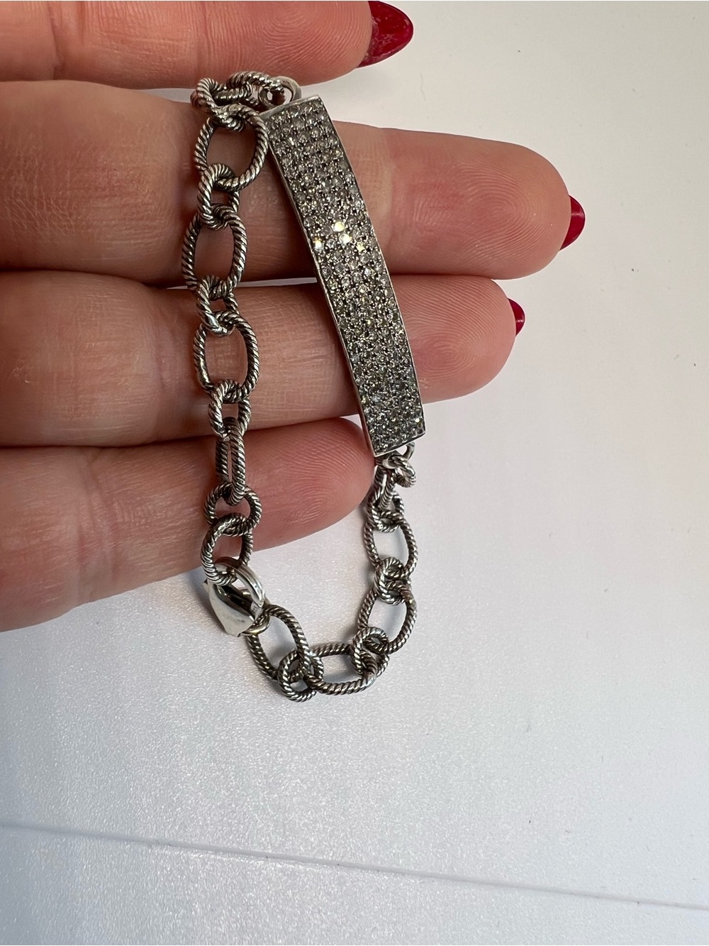 Sterling Silver Diamond Pave ID Bracelet
